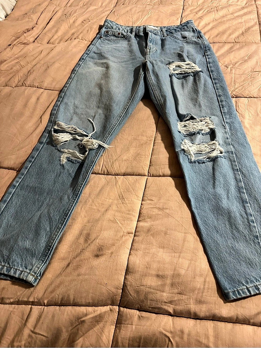 TOPSHOP Ripped Mom Jeans Blue Waist 4